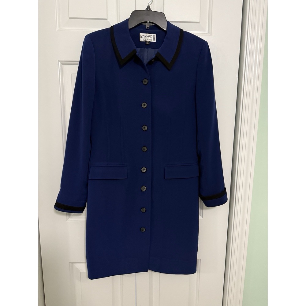 Vintage KASPER ASL Size 8 Petite Long Blue Blazer